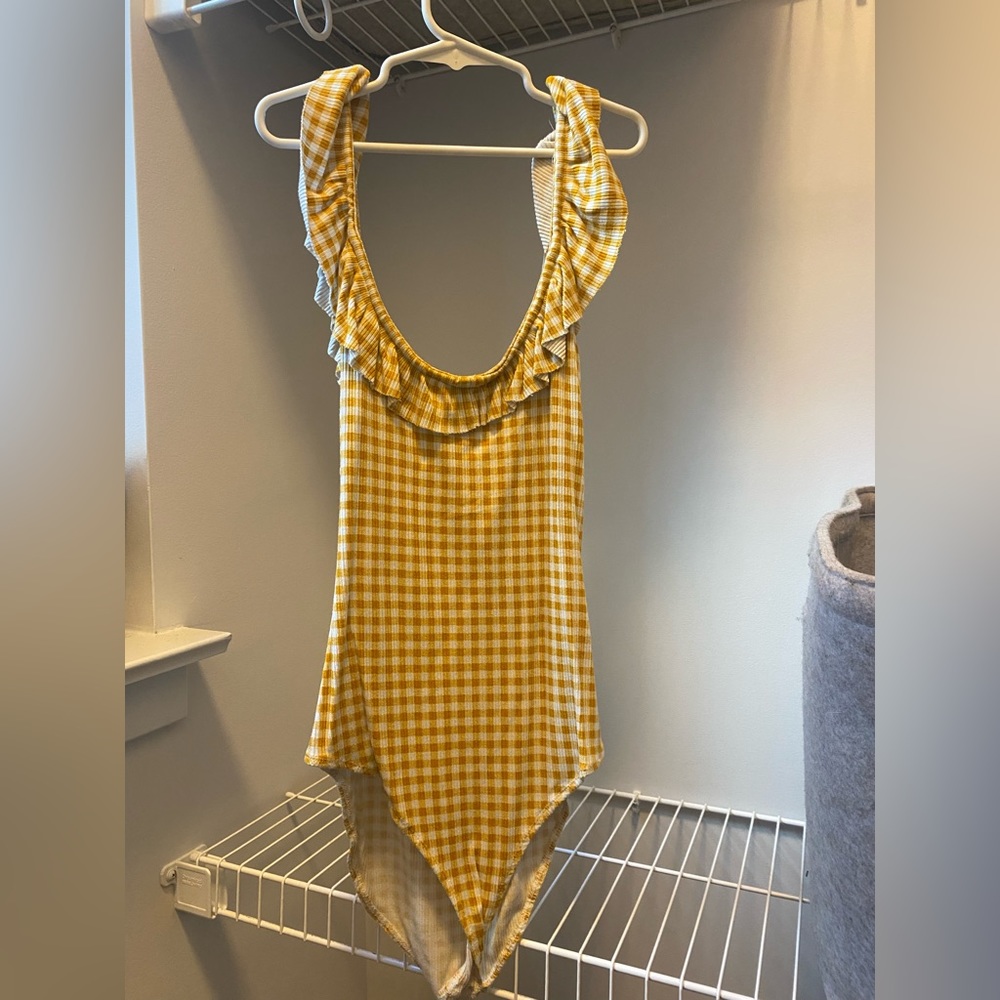 Yellow and White Gingham Bodysuit - Small